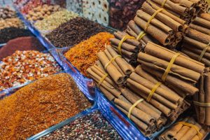 A closeup of dried spices and tea backgroundin Grand Bazaar